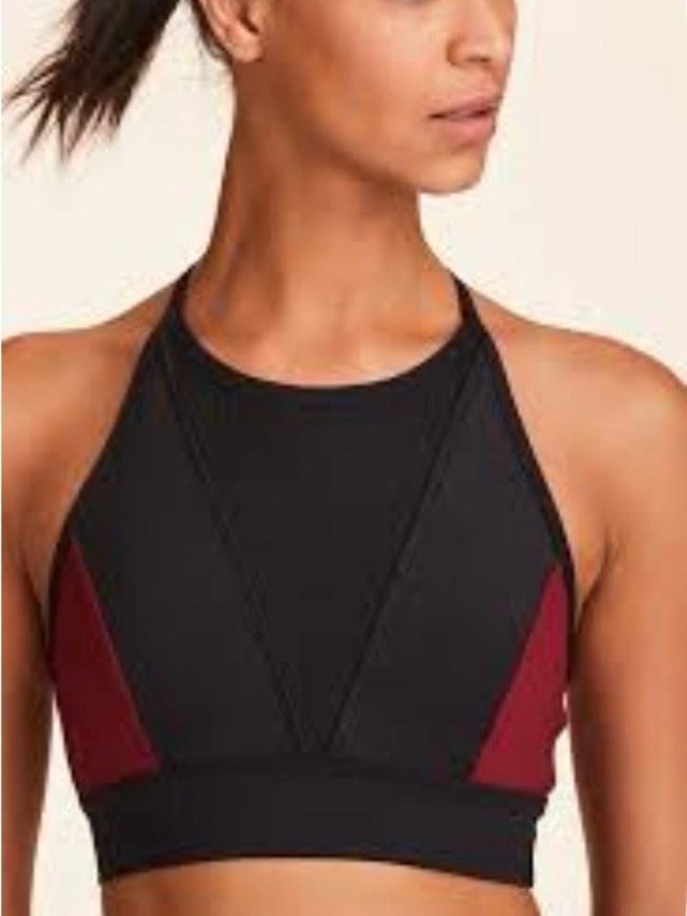 Alala Black and Burgundy High-Neck Sports Bralette and leggings set